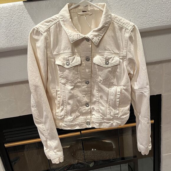Free People Rumors Denim Jacket Womens Small Jean Classic Pockets Button Cream - Picture 1 of 11